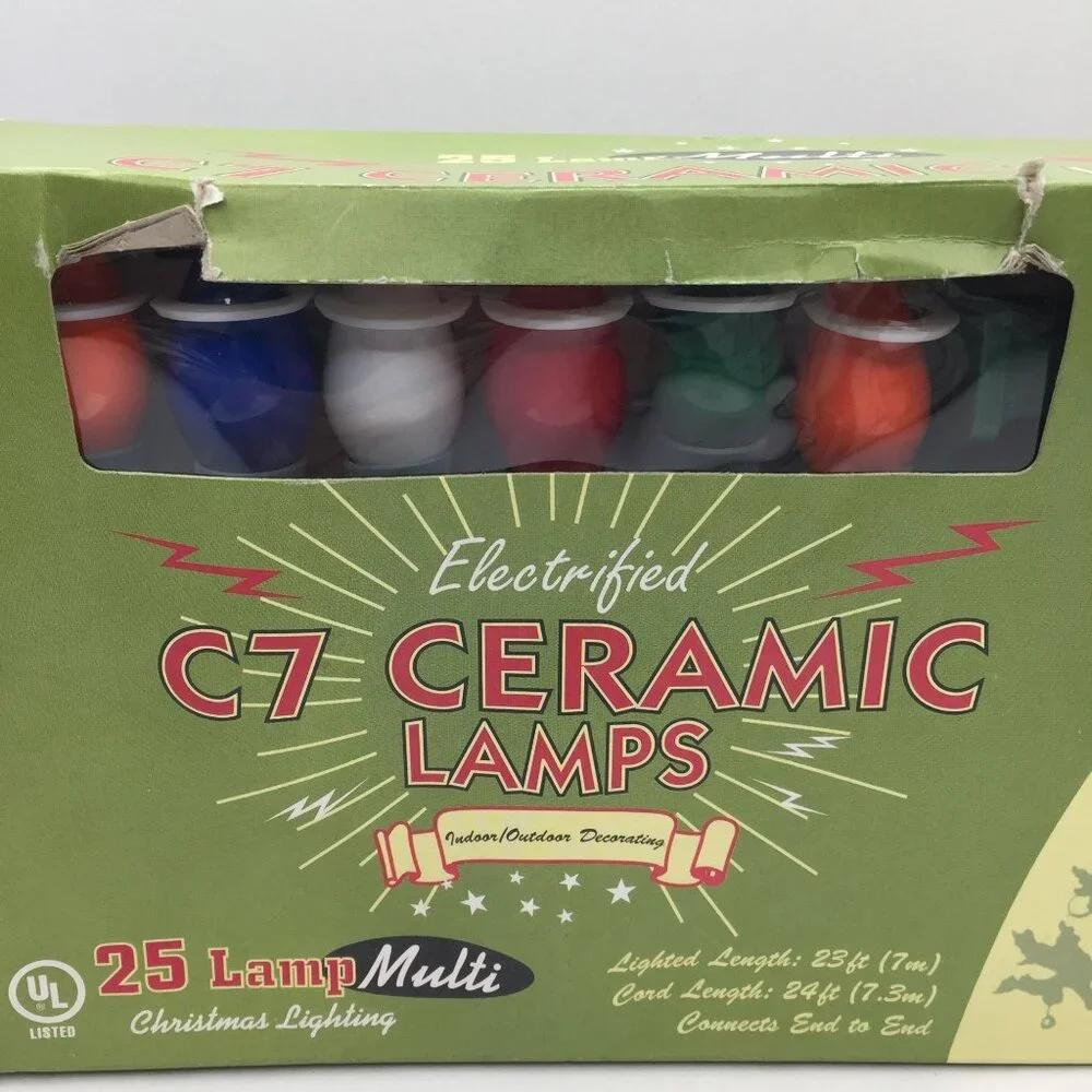 C7 Ceramic Multicolor String Lights Ceramic Lamps 25 Count Indoor Outdoor 23 Ft